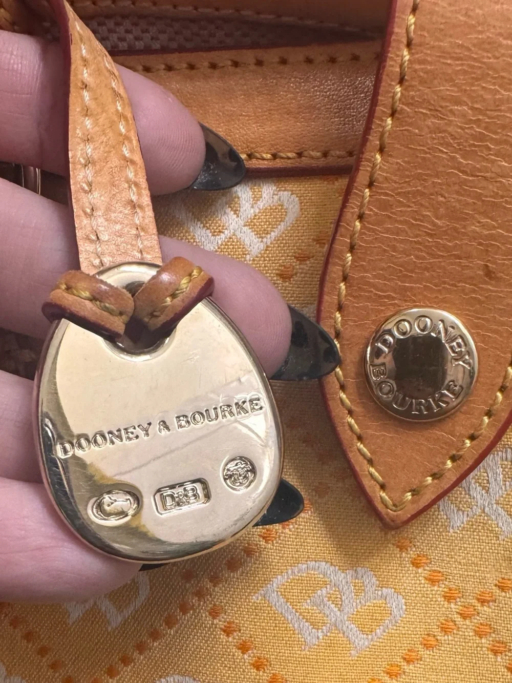 Dooney & Bourke East/West Monogram Shopper Tote with Vachetta Trim (Yellow)-GUC - Picture 4 of 16